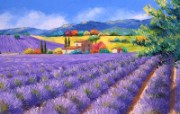 薰衣草田园 法国风景油画壁纸 童话法国田园法国画家Jean Marc Janiaczyk 油画壁纸 绘画壁纸