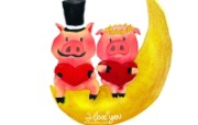 情人节主题 猪猪情侣 情人节手绘插画壁纸 情人节卡通插画 节日壁纸